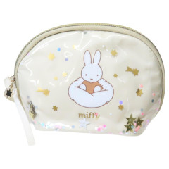 Japan Miffy Round Cosmetic Pouch - Miffy : Dreamy Night Beige Ribbon