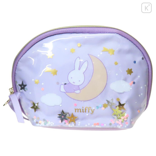 Japan Miffy Round Cosmetic Pouch - Miffy : Dreamy Night Purple Ribbon - 1