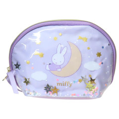 Japan Miffy Round Cosmetic Pouch - Miffy : Dreamy Night Purple Ribbon