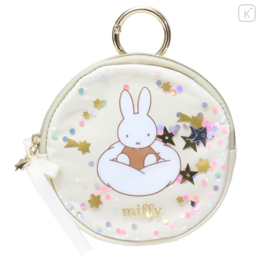 Japan Miffy Mini Pouch with Carabiner - Miffy : Dreamy Night Beige Ribbon - 1