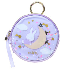 Japan Sanrio Mini Pouch with Carabiner - Miffy : Dreamy Night Purple Ribbon