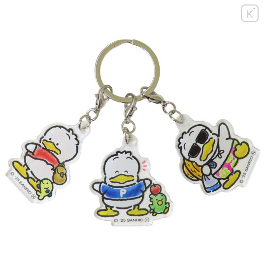 Japan Sanrio Acrylic Keychain 3 Charm - Pekkle : 35th Anniversary Relax - 1
