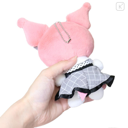 Japan Sanrio Mascot Holder - Kuromi : Pink Grey Grid Dress - 2
