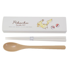 Japan Pokemon Chopsticks 18cm & Spoon with Case - Pikachu : number 025 Brown