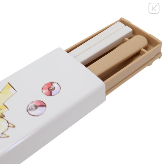 Japan Pokemon Chopsticks 18cm & Spoon with Case - Pikachu : number 025 Brown - 2