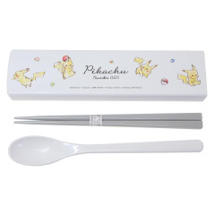 Japan Pokemon Chopsticks 18cm & Spoon with Case - Pikachu : number 025 Grey