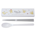 Japan Pokemon Chopsticks 18cm & Spoon with Case - Pikachu : number 025 Grey - 1