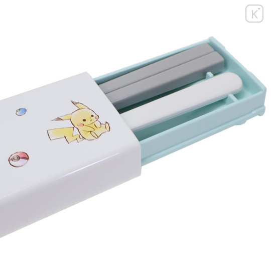Japan Pokemon Chopsticks 18cm & Spoon with Case - Pikachu : number 025 Grey - 2