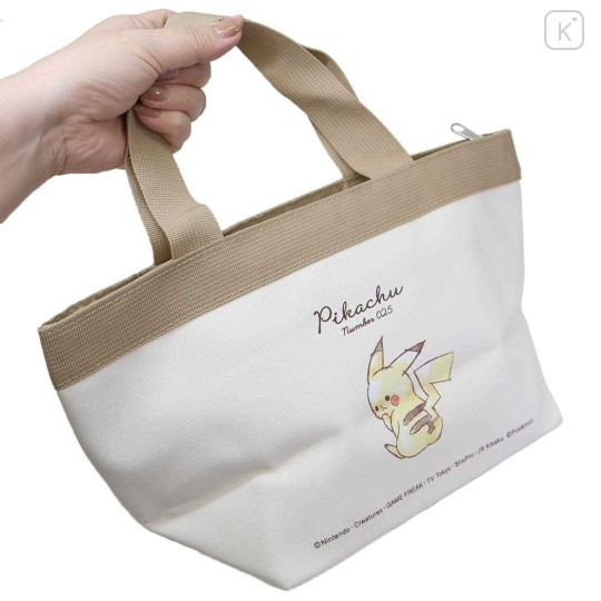Japan Pokemon Tote Bag with Insulated Pouch - Pikachu : number 025 Light Brown - 2