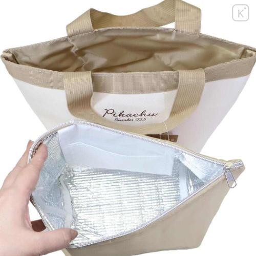 Japan Pokemon Tote Bag with Insulated Pouch - Pikachu : number 025 Light Brown - 4