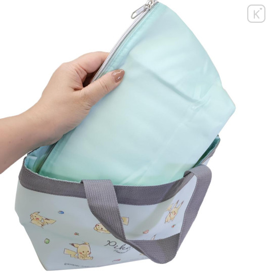 Japan Pokemon Tote Bag with Insulated Pouch - Pikachu : number 025 Light Turquoise - 3