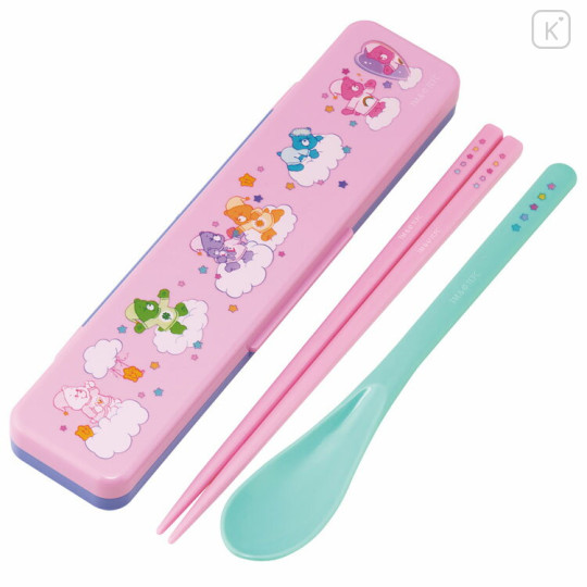 Japan Care Bears Chopsticks 18cm & Spoon with Case - Pink Purple Mint - 1