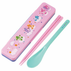 Japan Care Bears Chopsticks 18cm & Spoon with Case - Pink Purple Mint
