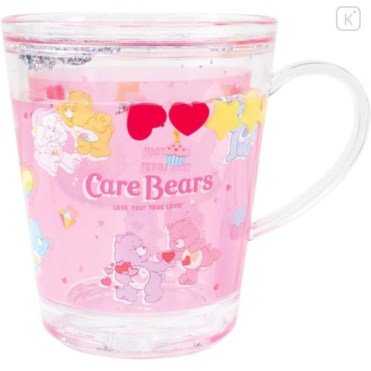 Japan Care Bears Glitter Snow Globe Plastic Cup - Love You Pink - 1