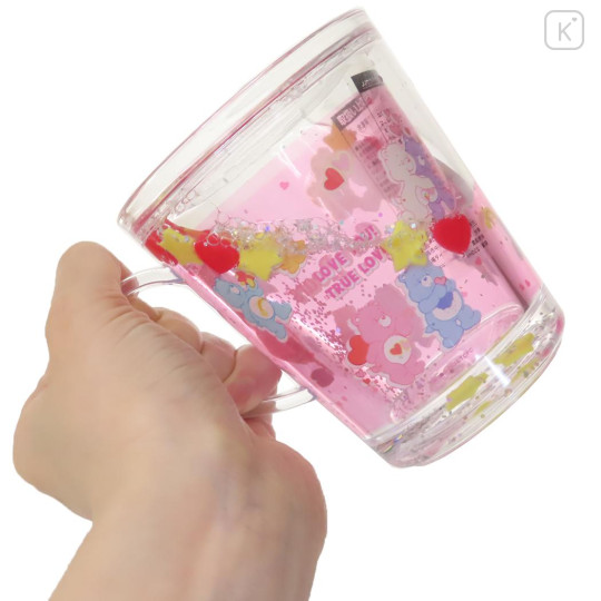 Japan Care Bears Glitter Snow Globe Plastic Cup - Love You Pink - 2