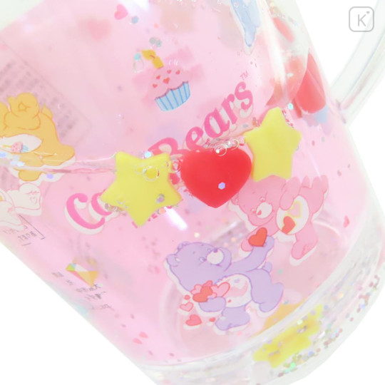 Japan Care Bears Glitter Snow Globe Plastic Cup - Love You Pink - 3