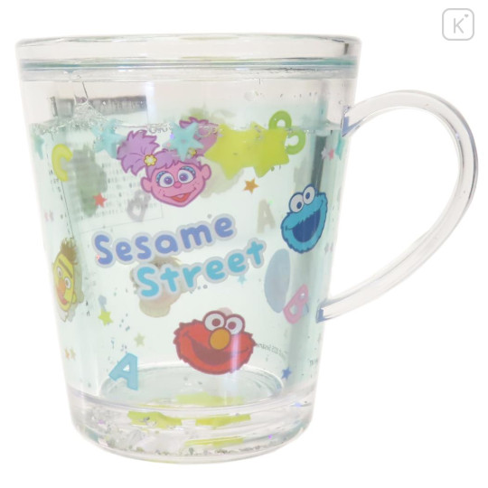 Japan Sesame Street Glitter Snow Globe Plastic Cup - Happy Face - 1