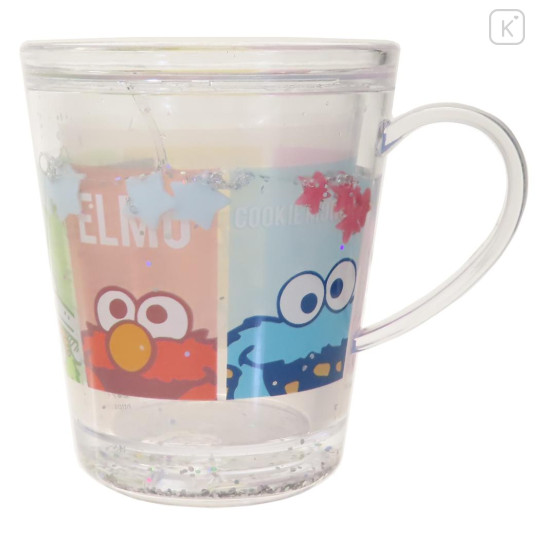 Japan Sesame Street Glitter Snow Globe Plastic Cup - Happy Characters - 1