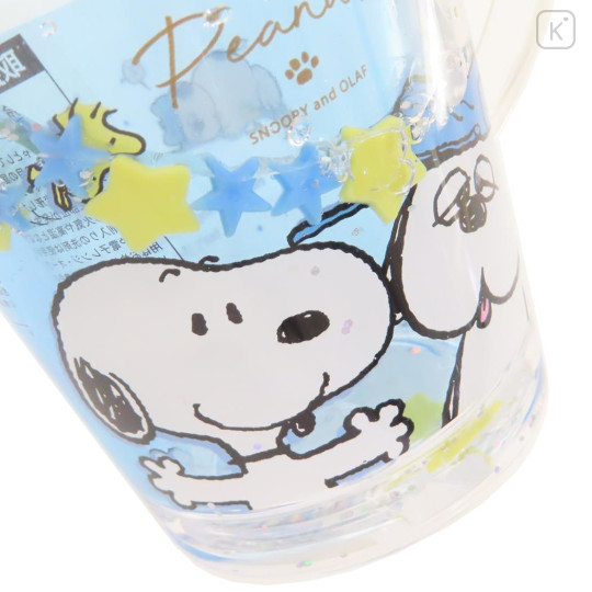 Japan Peanuts Glitter Snow Globe Plastic Cup - Snoopy & Woodstock : Brother Olaf Blue - 3