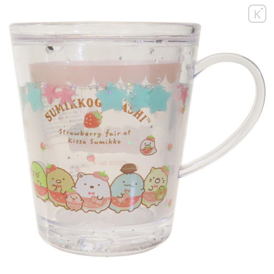 Japan San-X Glitter Snow Globe Plastic Cup - Sumikko Gurashi : Strawberry - 1