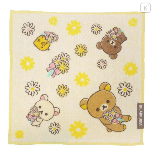 Japan San-X Mini Towel Jacquard Handkerchief - Rilakkuma : Flower Yellow - 1