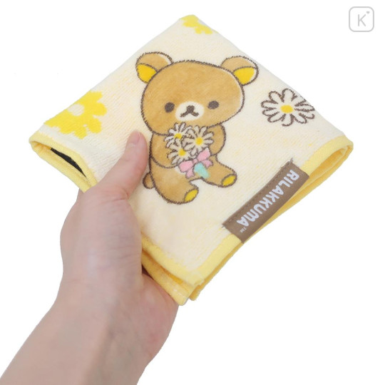 Japan San-X Mini Towel Jacquard Handkerchief - Rilakkuma : Flower Yellow - 3