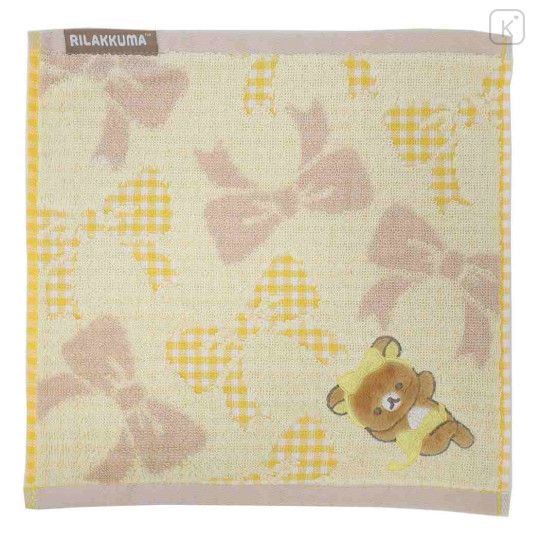 Japan San-X Mini Towel Jacquard Handkerchief - Rilakkuma : Ribbon Yellow Purple - 1