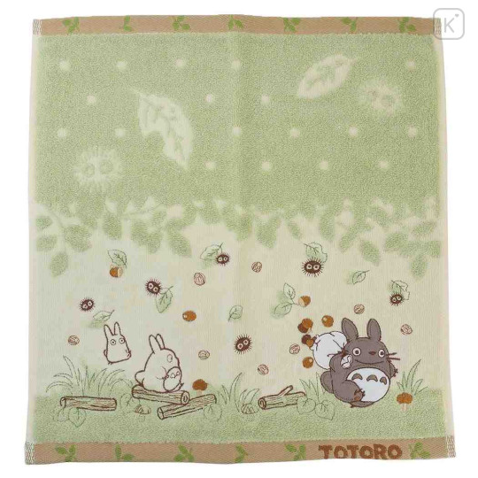 Japan Ghibli Jacquard Wash Towel - My Neighbor Totoro : Green Beige Collect Food - 1