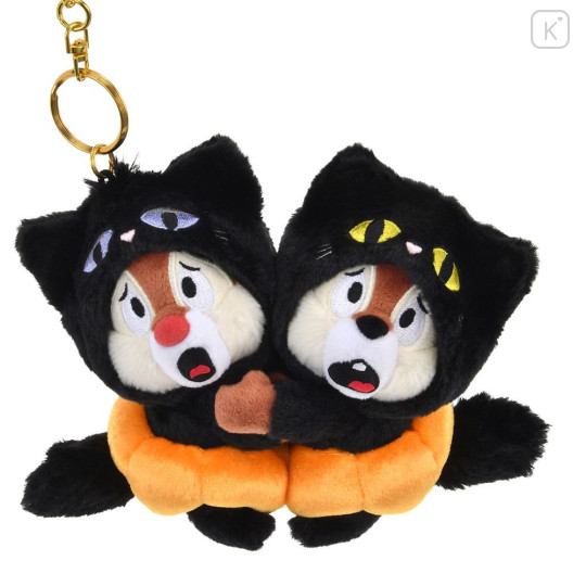 Japan Disney Store Plush Mascot Keychain - Chip & Dale : Halloween Costume Black Cat Pumpkin - 1
