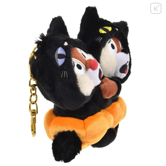 Japan Disney Store Plush Mascot Keychain - Chip & Dale : Halloween Costume Black Cat Pumpkin - 2