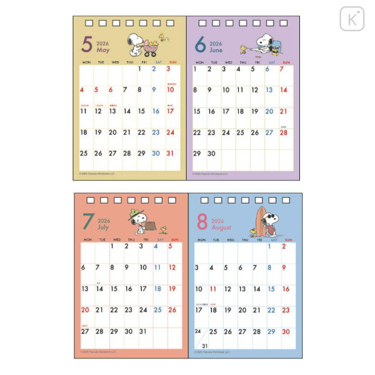 Japan Peanuts Desk Calendar - Snoopy & Woodstock : 2026 - 3