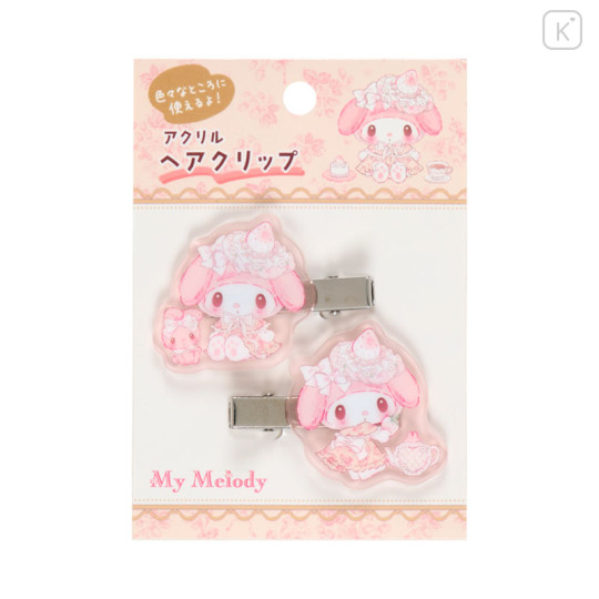 Japan Sanrio Acrylic Hair Clip - My Melody : White Strawberry Tea Time - 1