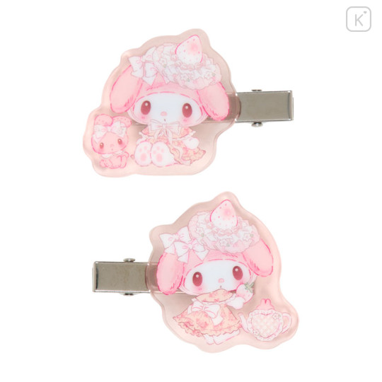 Japan Sanrio Acrylic Hair Clip - My Melody : White Strawberry Tea Time - 2