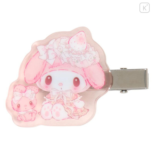 Japan Sanrio Acrylic Hair Clip - My Melody : White Strawberry Tea Time - 4