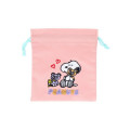 Japan Peanuts Embroidered Drawstring Bag - Snoopy & Woodstock : Cuddly Bears Pink - 1