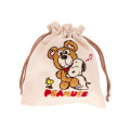 Japan Peanuts Embroidered Drawstring Bag - Snoopy & Woodstock : Cuddly Bears Beige Brown - 3