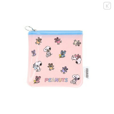 Japan Peanuts Flat Mini Pouch - Snoopy & Woodstock : Cuddly Bears Pink - 1