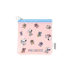Japan Peanuts Flat Mini Pouch - Snoopy & Woodstock : Cuddly Bears Pink