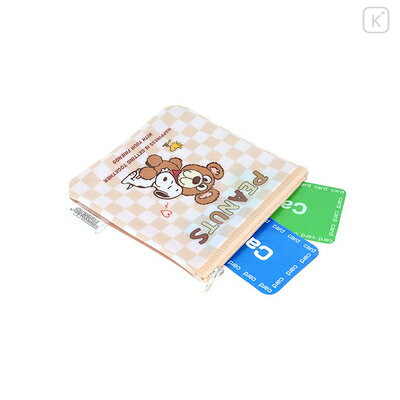 Japan Peanuts Flat Mini Pouch - Snoopy & Woodstock : Cuddly Bears Beige Brown - 3