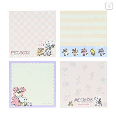 Japan Peanuts Square Memo - Snoopy & Woodstock : Cuddly Bears Pink - 3