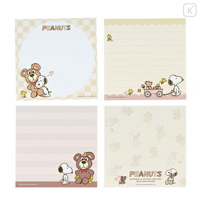 Japan Peanuts Square Memo - Snoopy & Woodstock : Cuddly Bears Beige Brown - 3