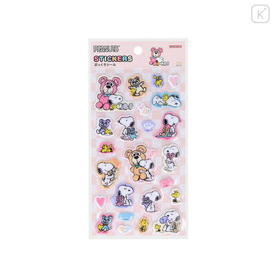 Japan Peanuts Puffy Sticker - Snoopy & Woodstock : Cuddly Bears Pink - 1