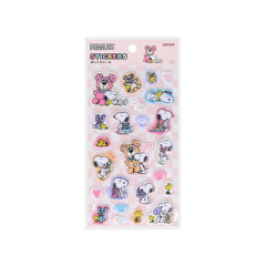 Japan Peanuts Puffy Sticker - Snoopy & Woodstock : Cuddly Bears Pink