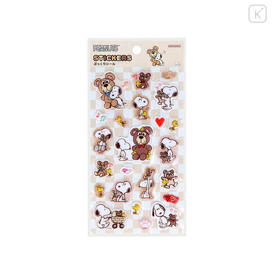 Japan Peanuts Puffy Sticker - Snoopy & Woodstock : Cuddly Bears Beige Brown - 1