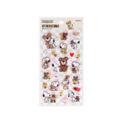 Japan Peanuts Puffy Sticker - Snoopy & Woodstock : Cuddly Bears Beige Brown