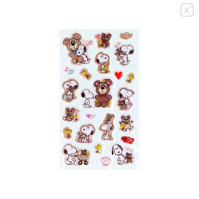 Japan Peanuts Puffy Sticker - Snoopy & Woodstock : Cuddly Bears Beige Brown - 2