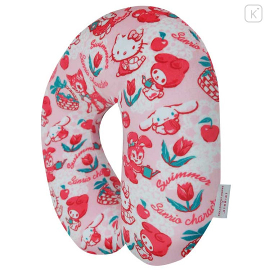 Japan Sanrio × Swimmer Travel Fluffy Neck Pillow Cushion - Characters Pink - 2