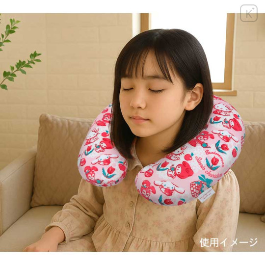Japan Sanrio × Swimmer Travel Fluffy Neck Pillow Cushion - Characters Pink - 3