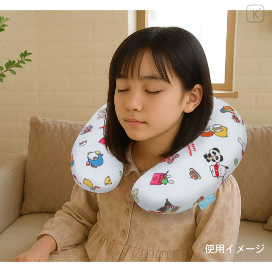 Japan Sanrio × Swimmer Travel Fluffy Neck Pillow Cushion - Characters White Retro - 3