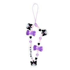 Japan Sanrio Original Bead Strap with Mascot - Kuromi : Ribbon